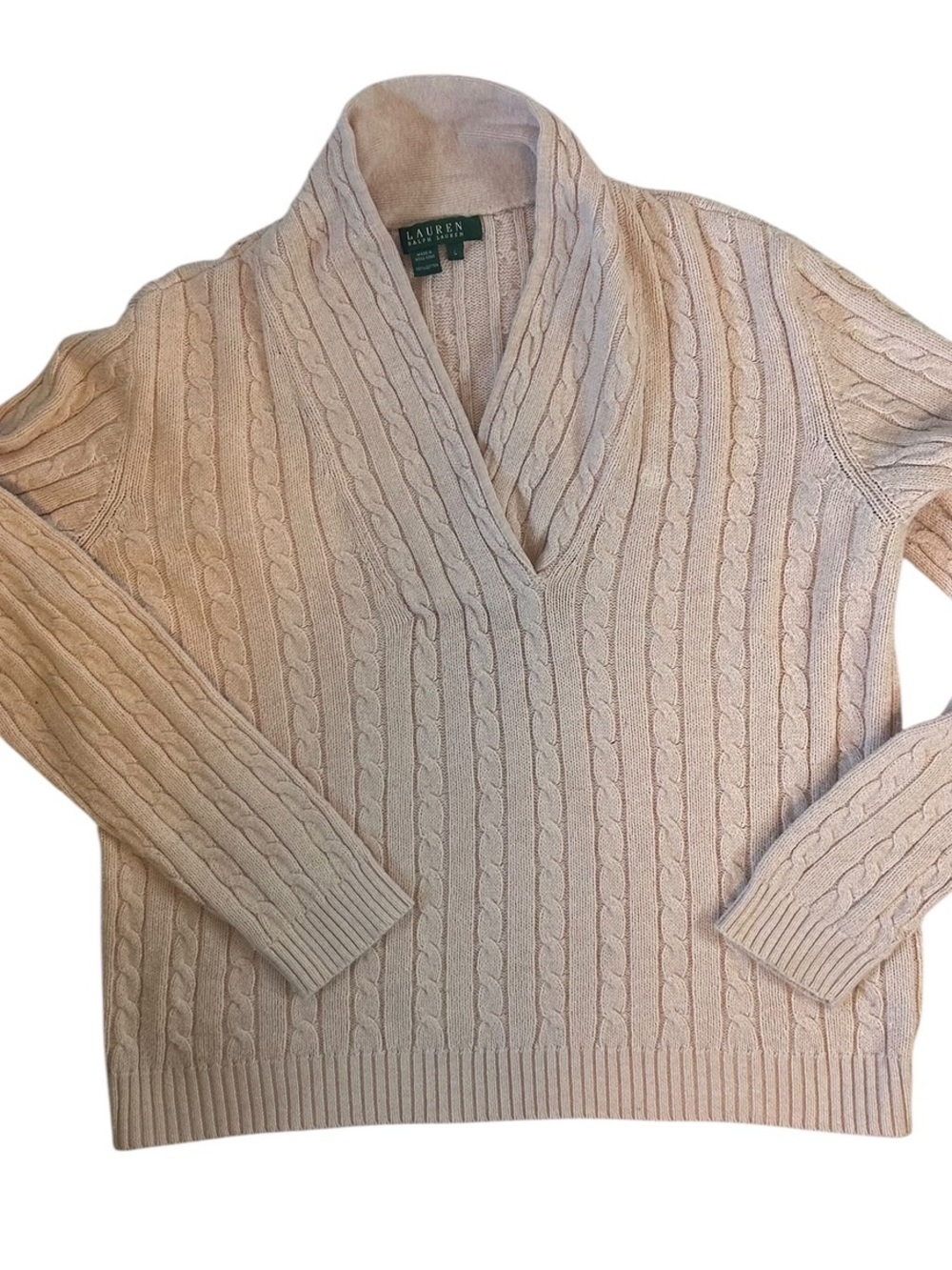 Lauren Ralph Lauren Pink Cable Knit Cotton Sweater Womens Large